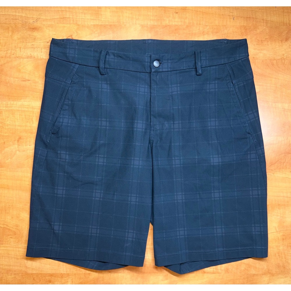 Lululemon‎ Mens Commission Short 9 Blue Plaid Golf Chino Shorts Size 38
